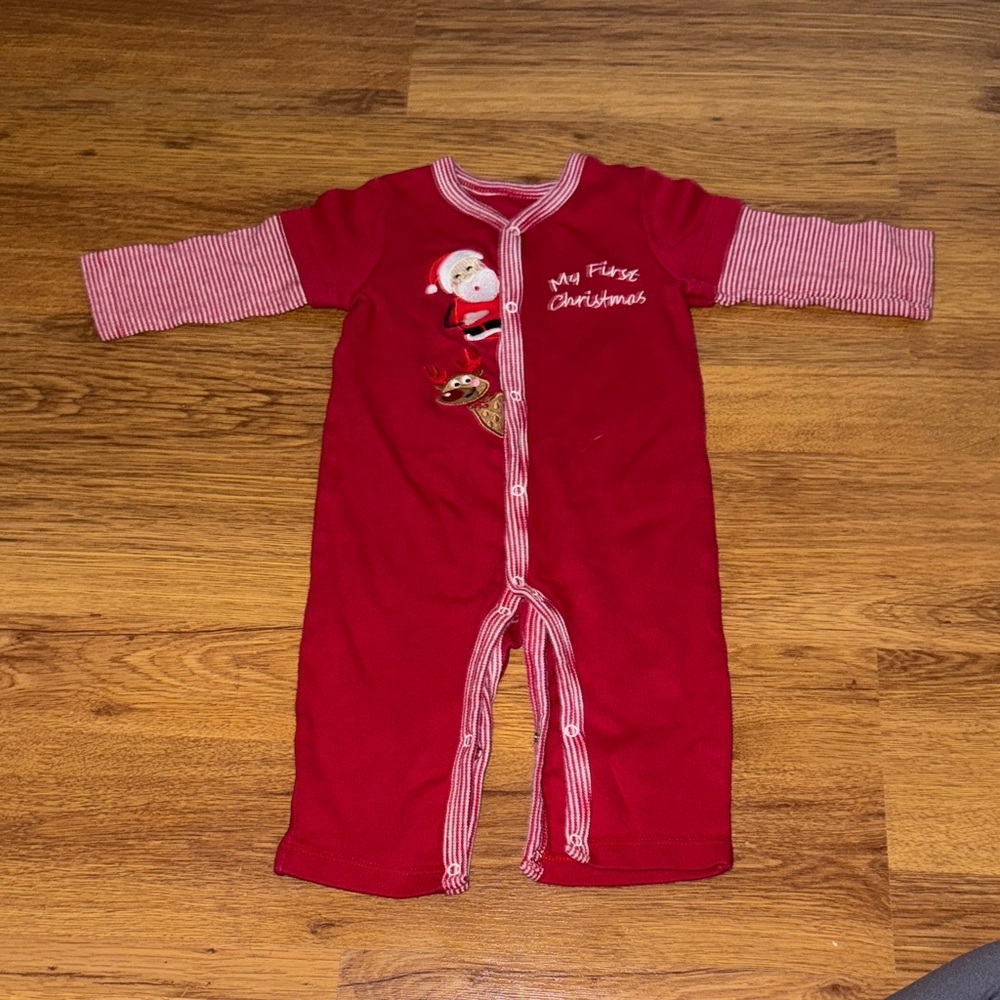 Red Baby Christmas Footie with Santa Design